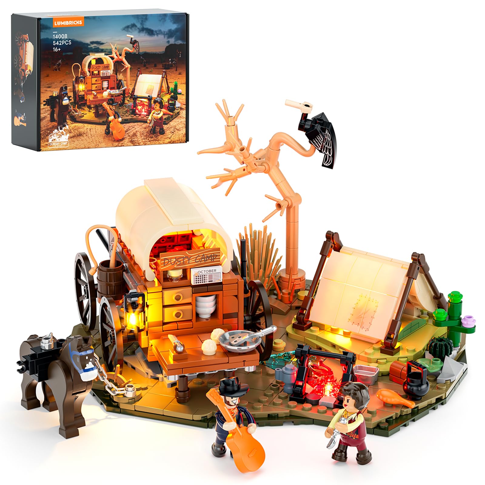 Lumibricks cowboy camp wagon lighting for display and storytelling