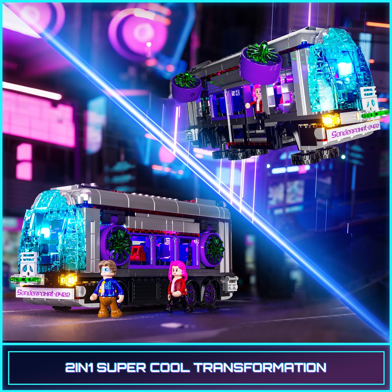 Lumibricks Cyberpunk Future-Bus with interactive doors and cockpit