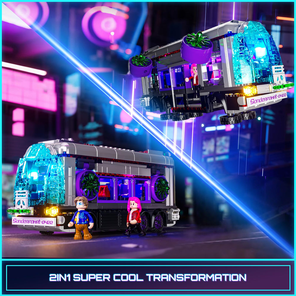 Lumibricks Cyberpunk Future-Bus with interactive doors and cockpit