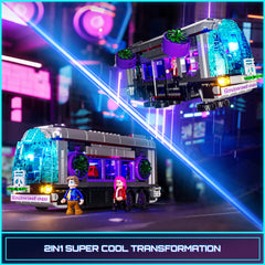 Lumibricks Cyberpunk Future-Bus with interactive doors and cockpit