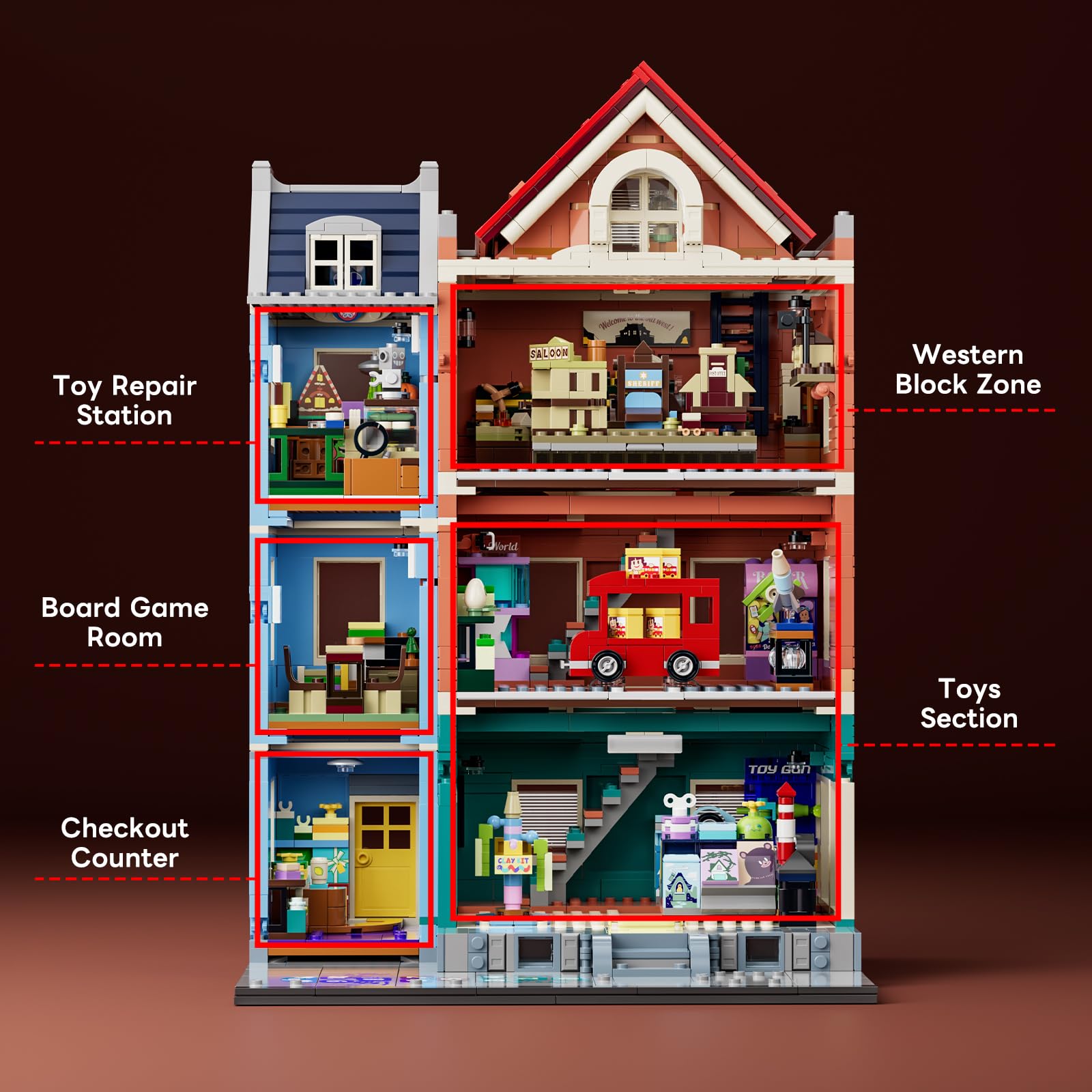 Lumibricks detachable facade and removable levels support collaborative building.