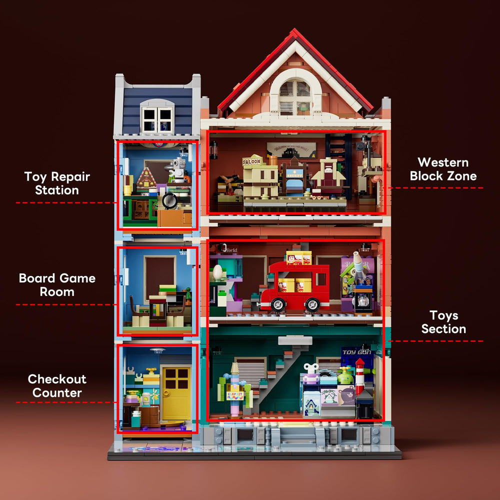 Lumibricks detachable facade and removable levels support collaborative building.
