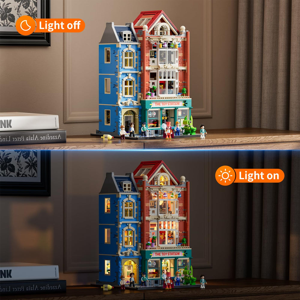 Lumibricks detailed display windows showcase vintage shop scenes for immersive storytelling.