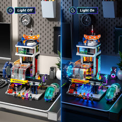 Lumibricks endless train tracks illusion with dual mirrors and LED depth.