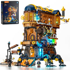 Lumibricks Mecha-Alchemist Moving Castle front view shows intricate gears for a striking desk display