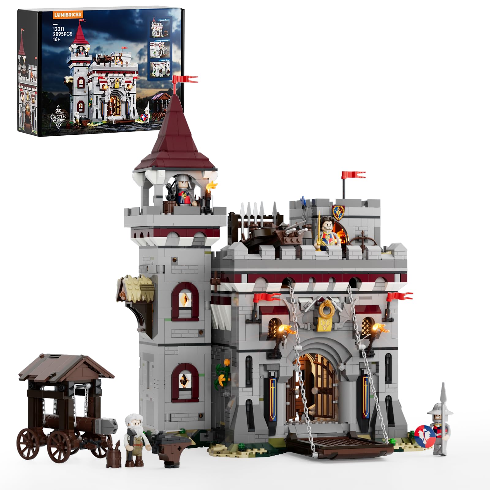 Lumibricks Medieval Castle Armory front view, ideal centerpiece for dioramas and display.
