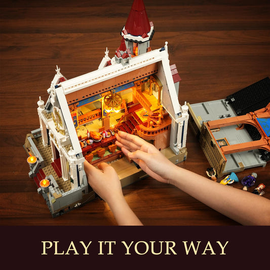 Lumibricks interior features removable wall for immersive hands-on play.