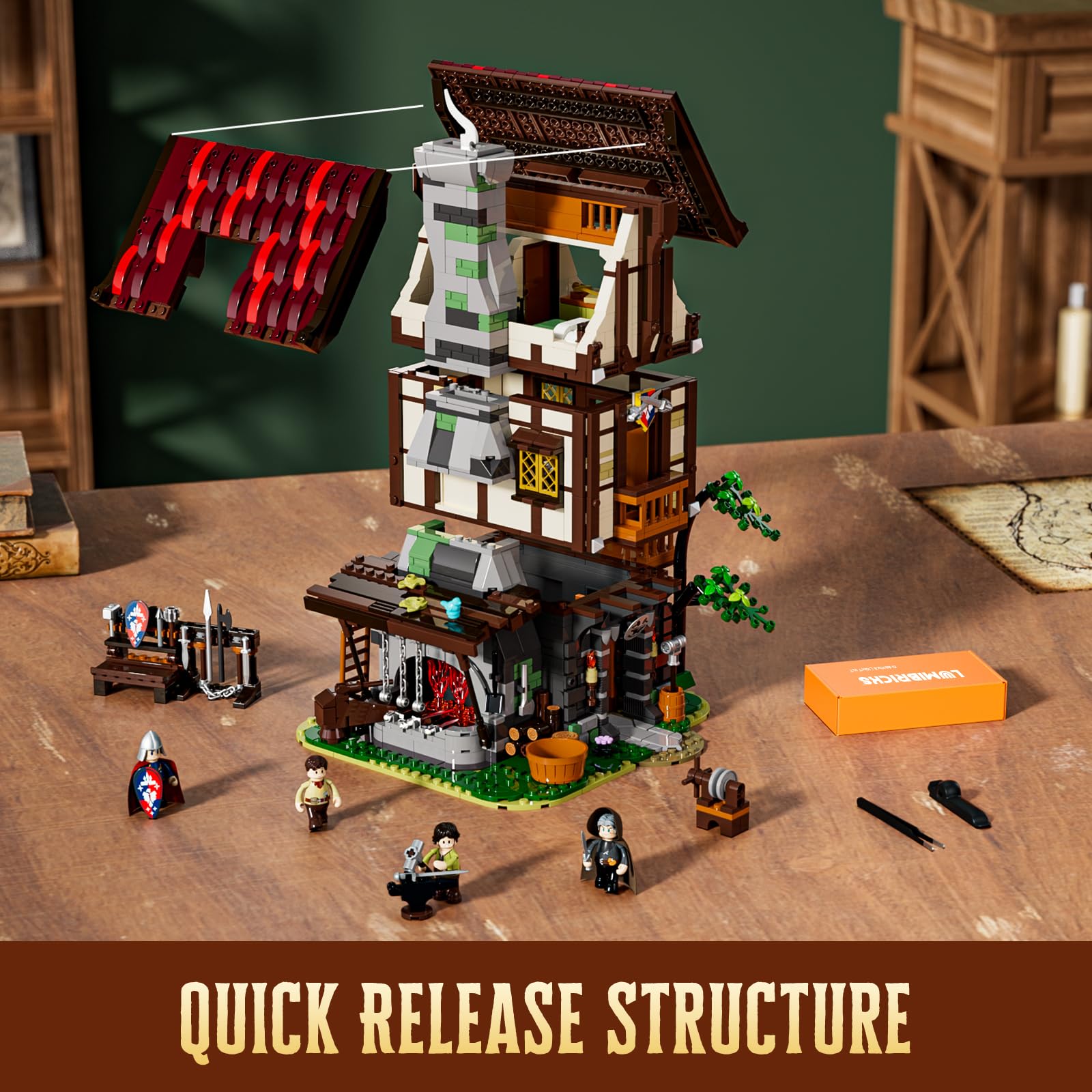 Lumibricks interior-detail across three levels for rich collectible display