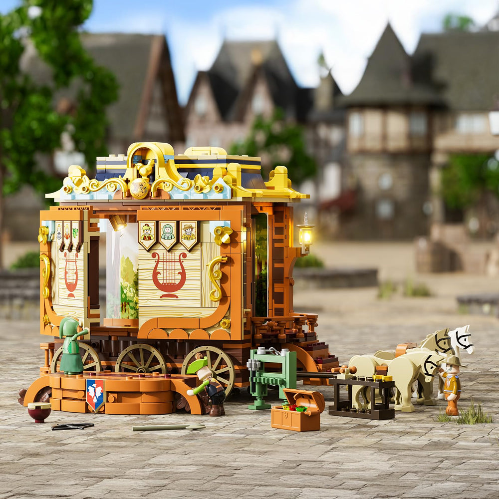 Lumibricks Medieval Troupe Carriage interior with foldable walls for scene changes