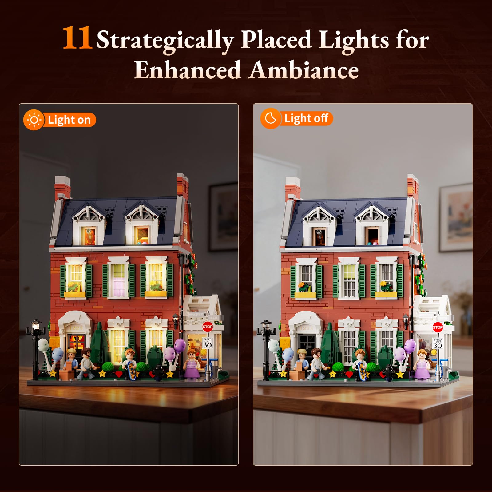 Lumibricks Redbrick Row House bedroom ambience with gentle LED light