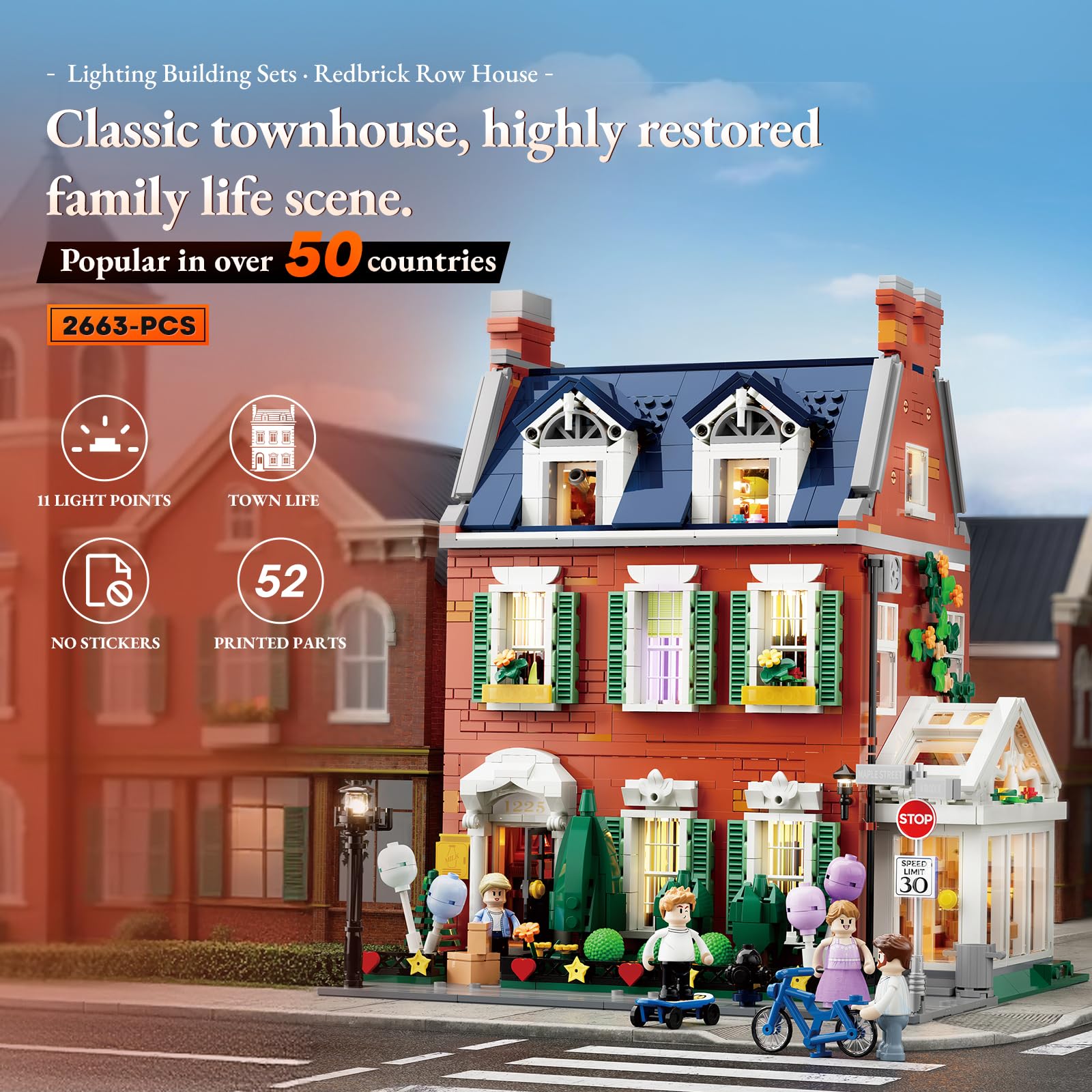Lumibricks Redbrick Row House living room lighting highlights cozy interior scenes
