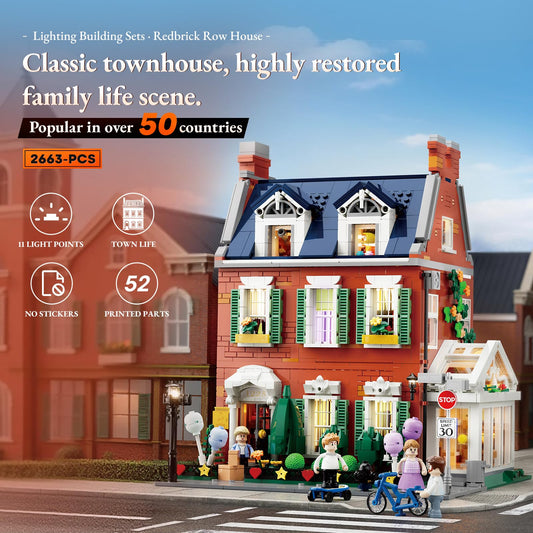 Lumibricks Redbrick Row House living room lighting highlights cozy interior scenes