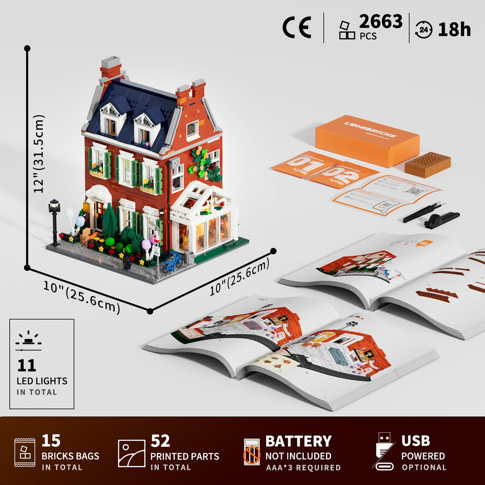 Lumibricks Redbrick Row House mini-scenes for birthday and Christmas displays