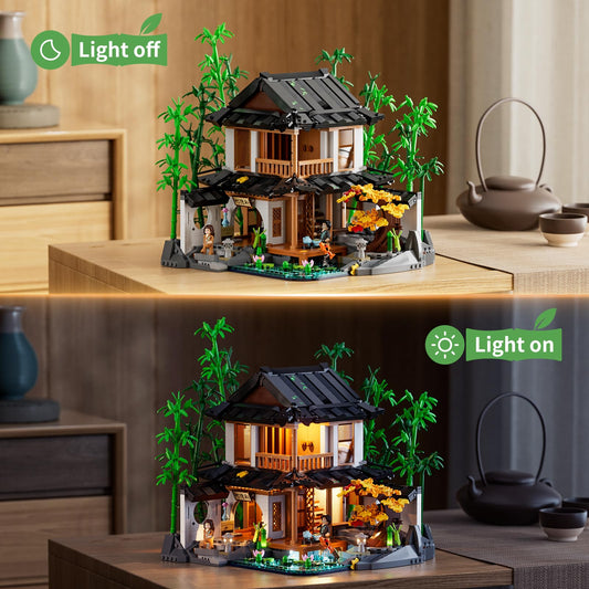 Lumibricks retro Chinese bamboo cabin detail highlighting authentic design for collectors.