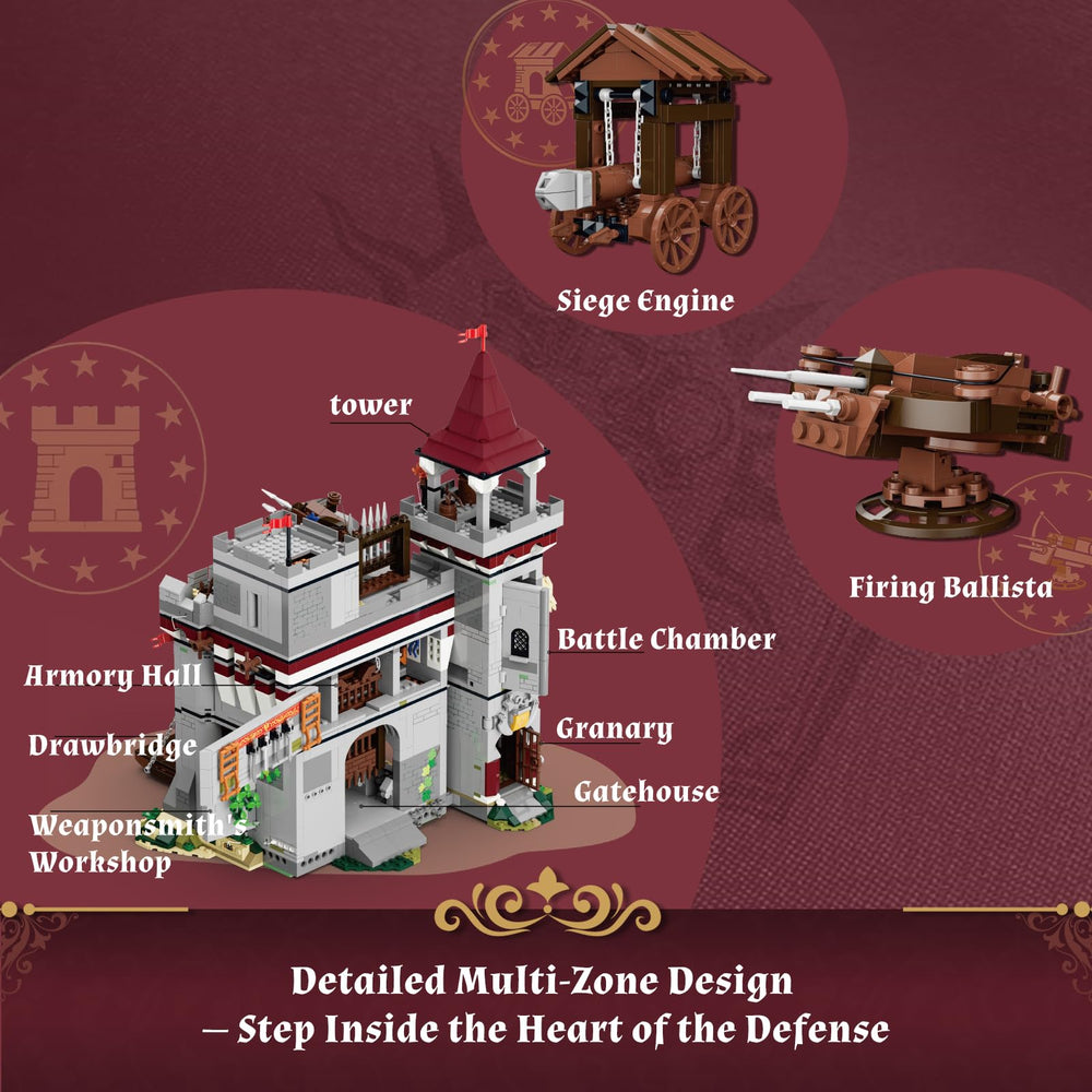 Lumibricks Rotating ballista adds dynamic action to the display scene.