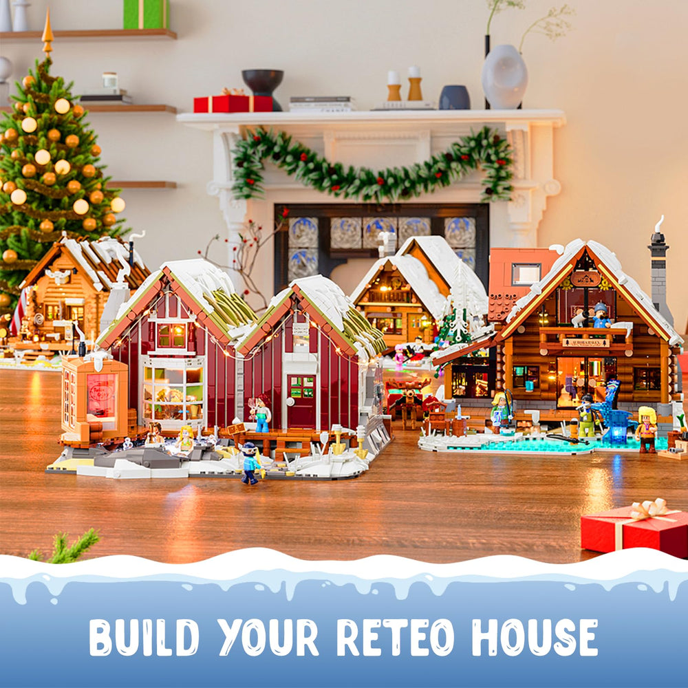 Lumibricks Spa-Cabin winter village centerpiece complements other holiday builds