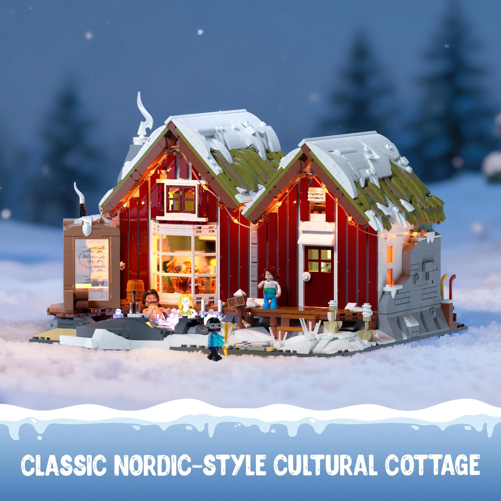 Lumibricks Spa-Cabin ice hockey scene serves as a dynamic focal point