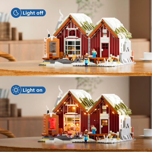 Lumibricks Spa-Cabin interior sauna glow adds cozy winter ambiance