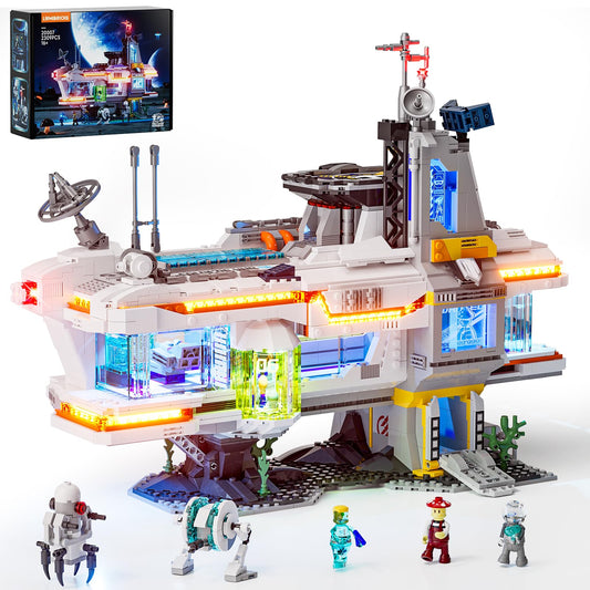 Lumibricks Space Bounty Hub front-lit display showing a futuristic silhouette and glow.