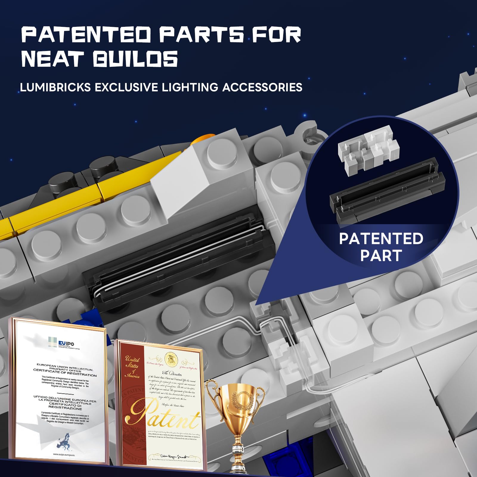 Lumibricks Space Bounty Hub interior capsules glow for atmospheric storytelling.