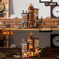 Lumibricks stained-glass windows detail adds color and tactile craft aesthetic.