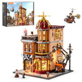 Lumibricks Steampunk Flying Club assembly with intricate gears for immersive display.