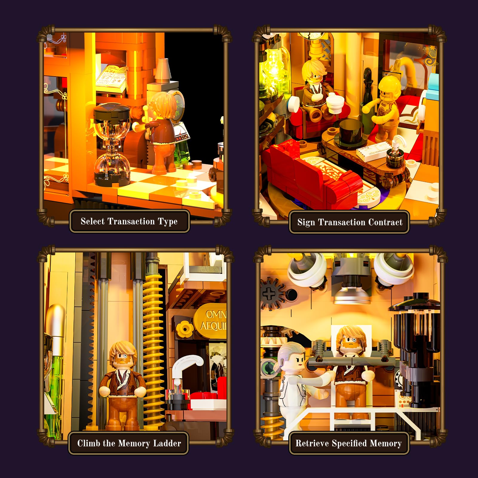Lumibricks astrological clock glows with purple accents, adding arcane atmosphere to the scene.