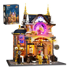 Lumibricks Steampunk Memory Magic Shop facade showcases Victorian-inspired design and gears for display.