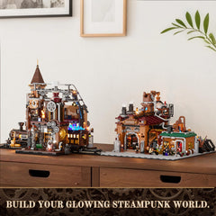 Lumibricks Steampunk Ore Factory gated entrance highlighting grand Victorian-industrial look.