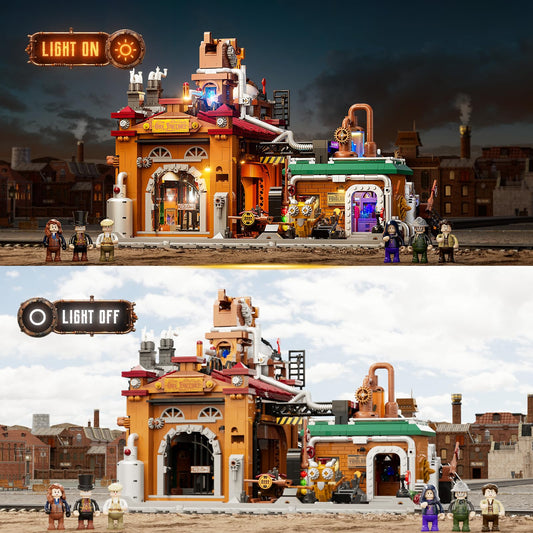 Lumibricks Steampunk Ore Factory interior chambers reveal hidden machinery details.