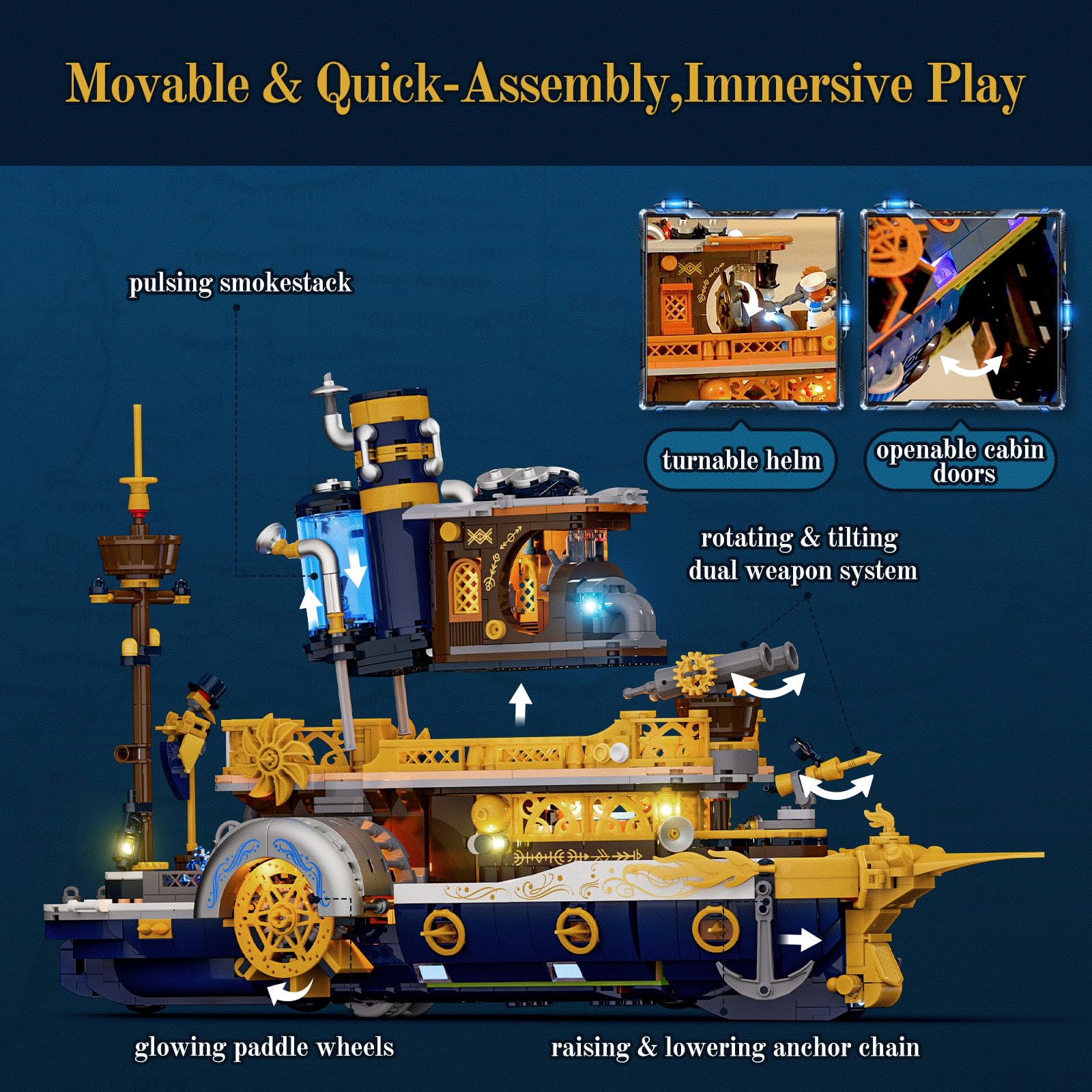 Lumibricks crystal-core engine glows, suggesting advanced power in a Victorian-inspired design.