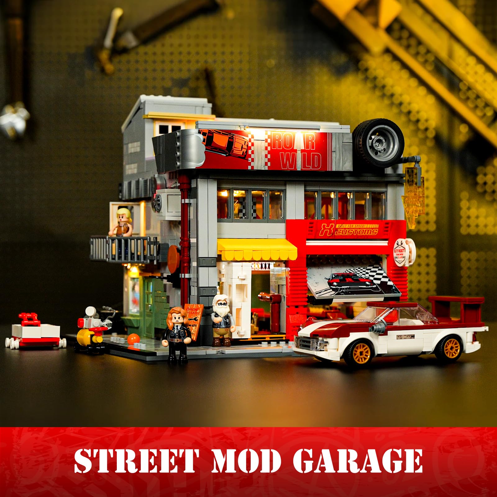 Lumibricks Street MOD Garage folding doors façade, perfect for showcasing interiors in dioramas.