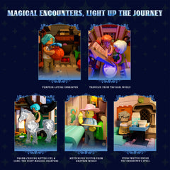 Lumibricks Sylvan-Inn blue candle flames add magical glow.