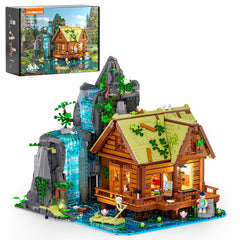 Lumibricks waterfall-cabin exterior view with cascading lights for cozy display ambiance