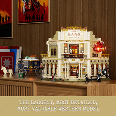 Lumibricks Western Bank Heist main window lighting delivers dramatic explosion effect for vivid display.
