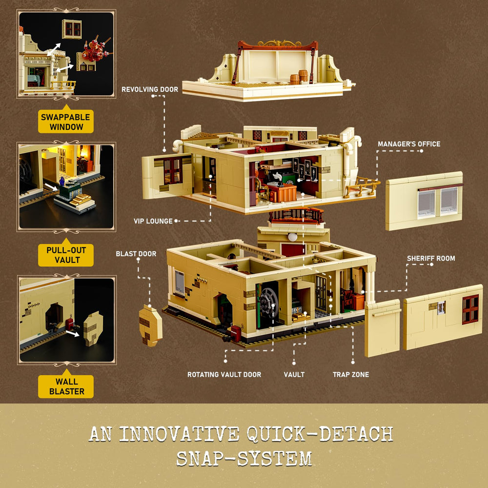 Lumibricks Western Bank Heist vault interior highlights opulent frontier details.