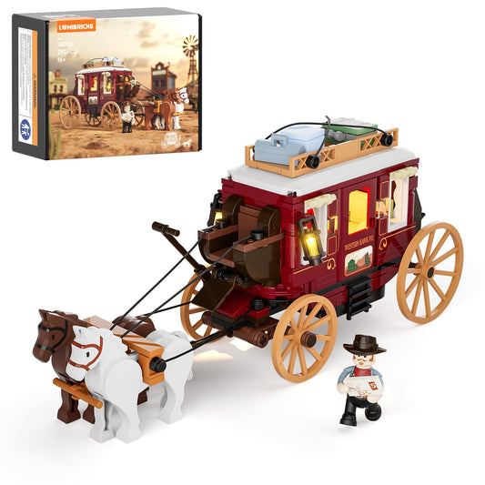 Lumibricks Western Stagecoach Lighting Set showcases a detailed stagecoach for display and play.