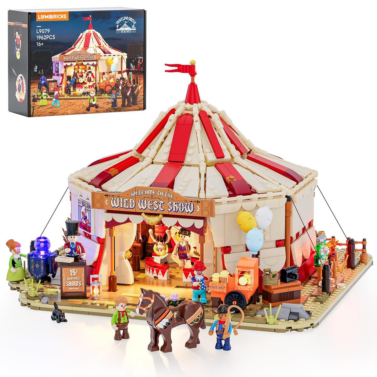 Lumibricks glowing tent lights illuminate the Wild West show for night displays