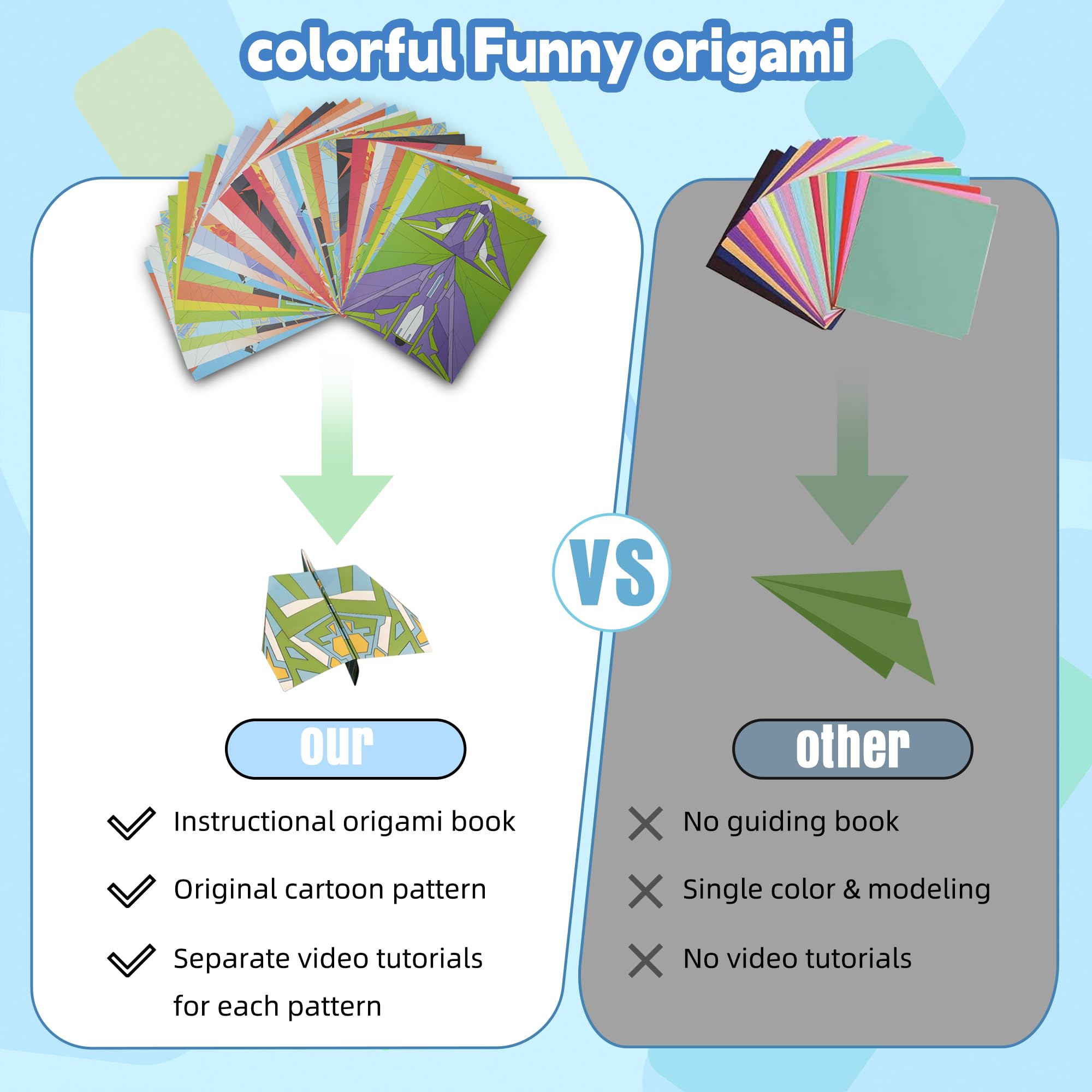 Lumikidz colored pattern paper ready for folding and flights.