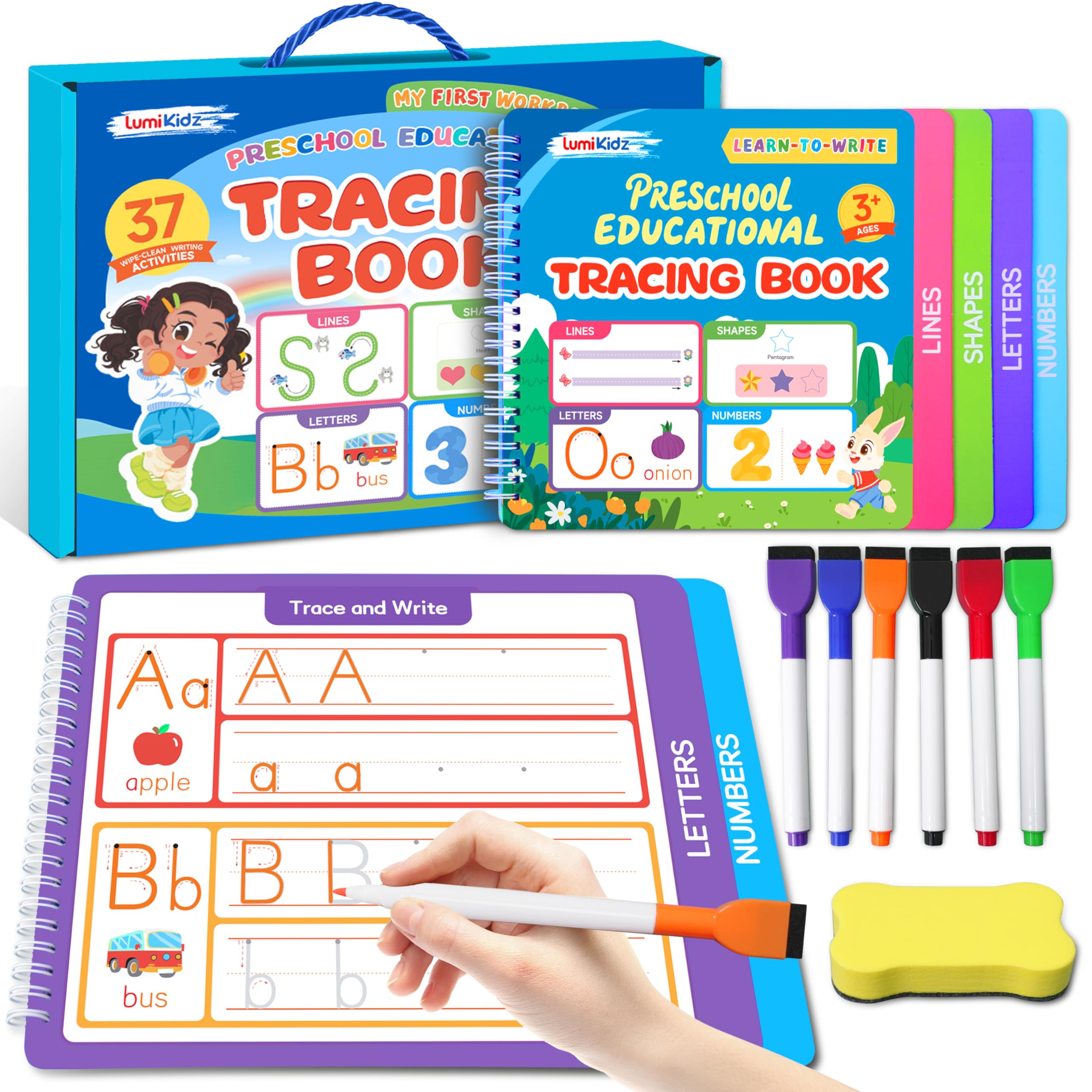 Lumikidz tracing workbook page for letters and numbers boosts early writing