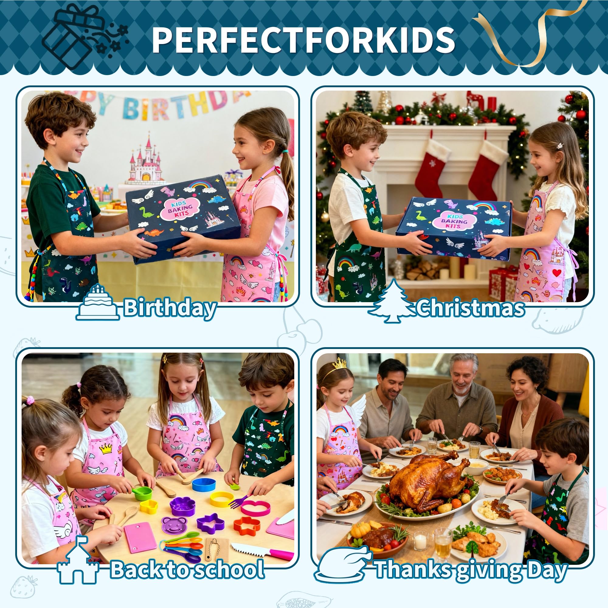 Lumiparty kids chef apron set green dinosaurs, boosts creative role play