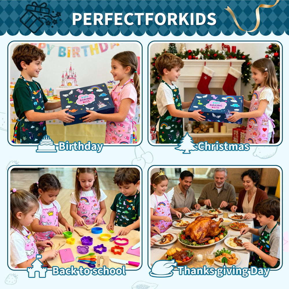 Lumiparty kids chef apron set green dinosaurs, boosts creative role play