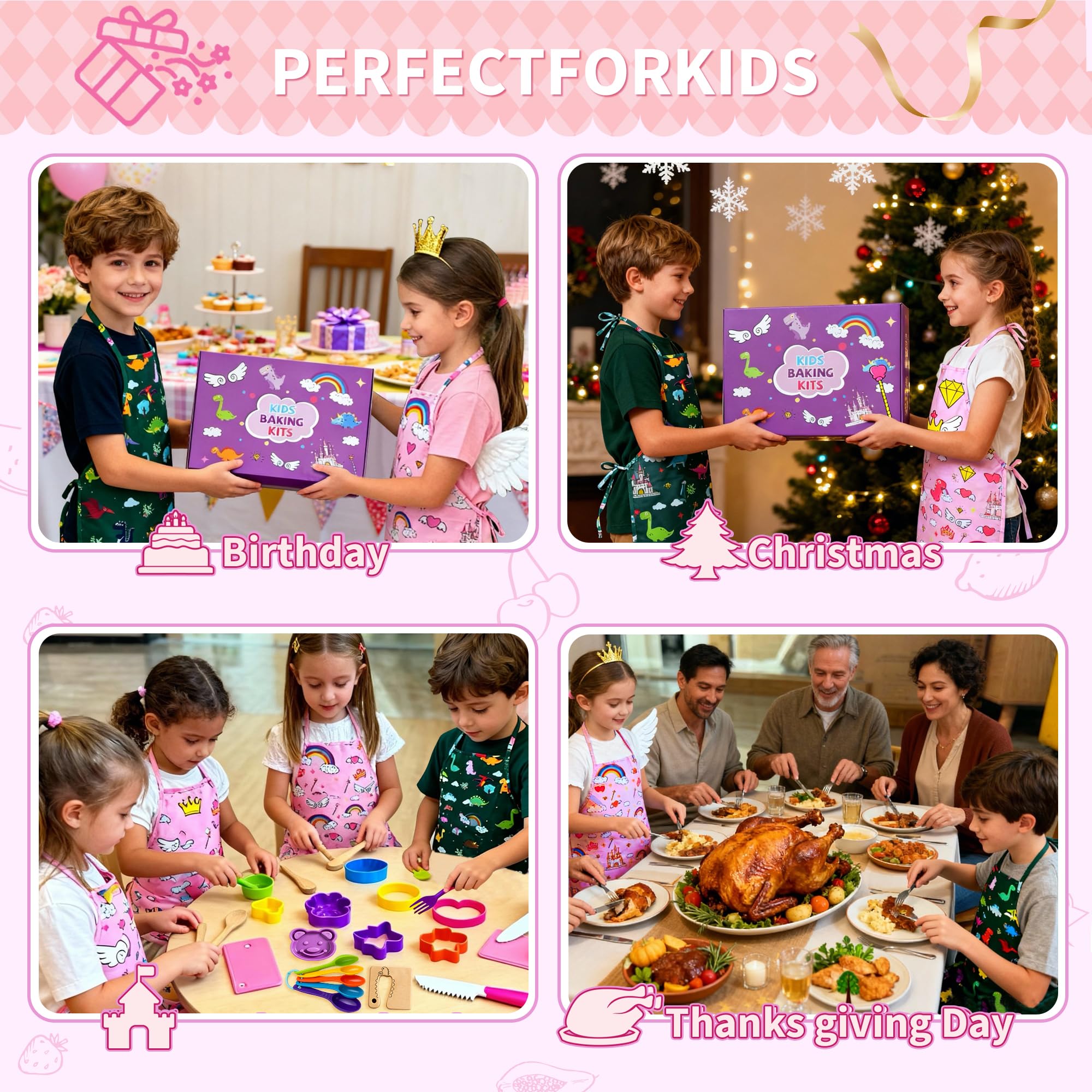 Lumiparty kids cooking set with green dinosaurs apron boosting creative role play