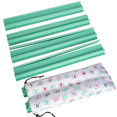Lumivia mahjong racks with pushers in light green wood for tidy tile storage.