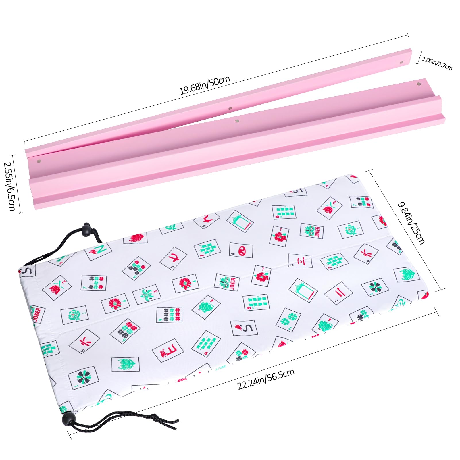 Lumivia pink wooden mahjong racks on a game table.