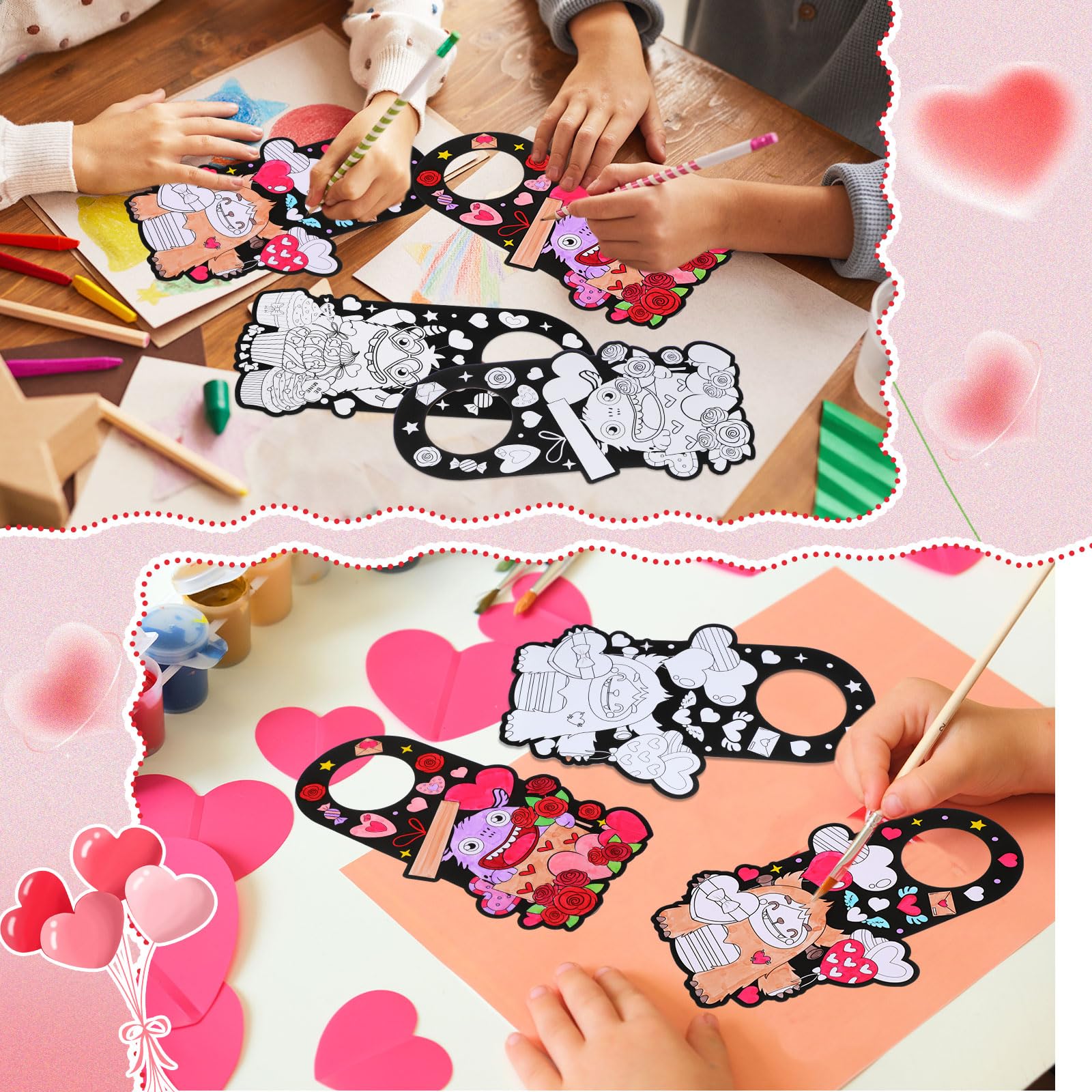 Lunmon monster-themed doorknob signs encourage creativity during classroom projects and Valentine celebrations