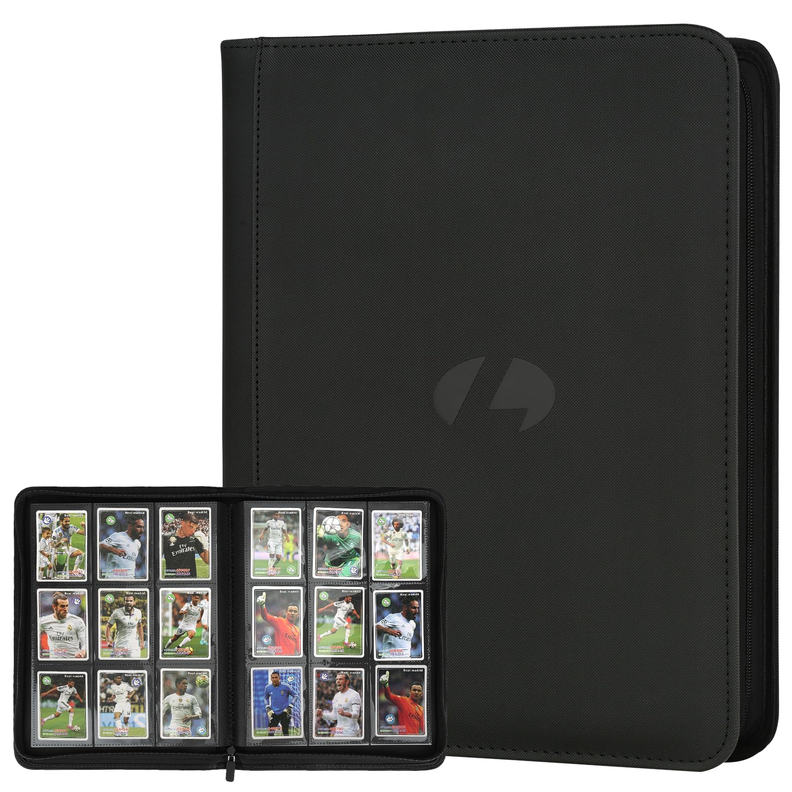 LUNNSHO trading card binder front cover in black with premium PU leather, durable look