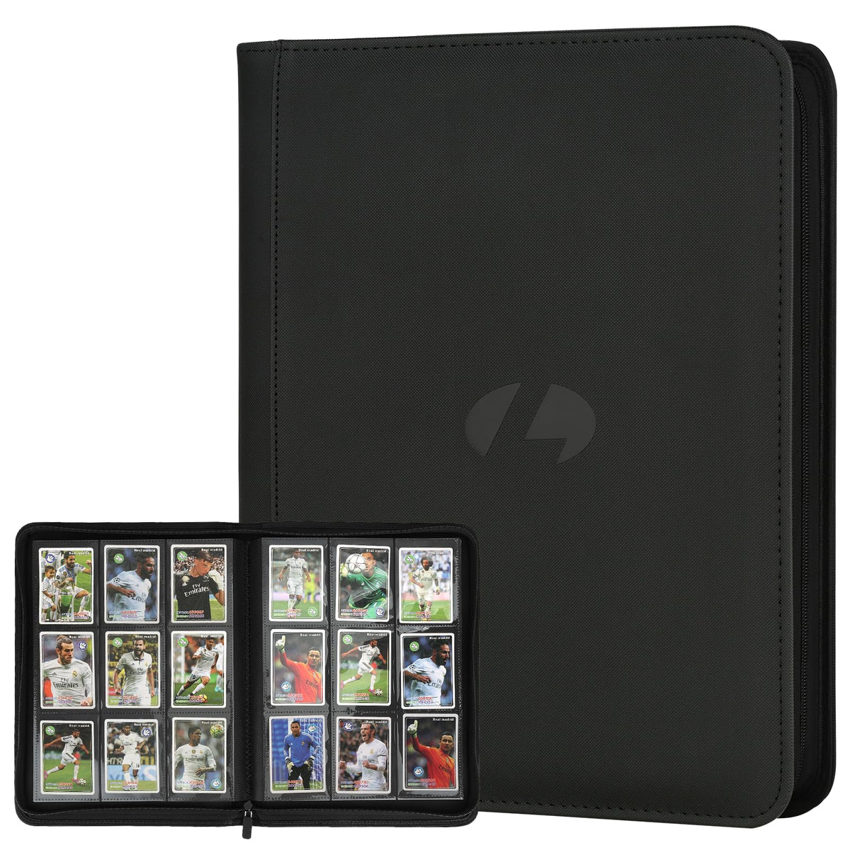 LUNNSHO trading card binder front cover in black with premium PU leather, durable look