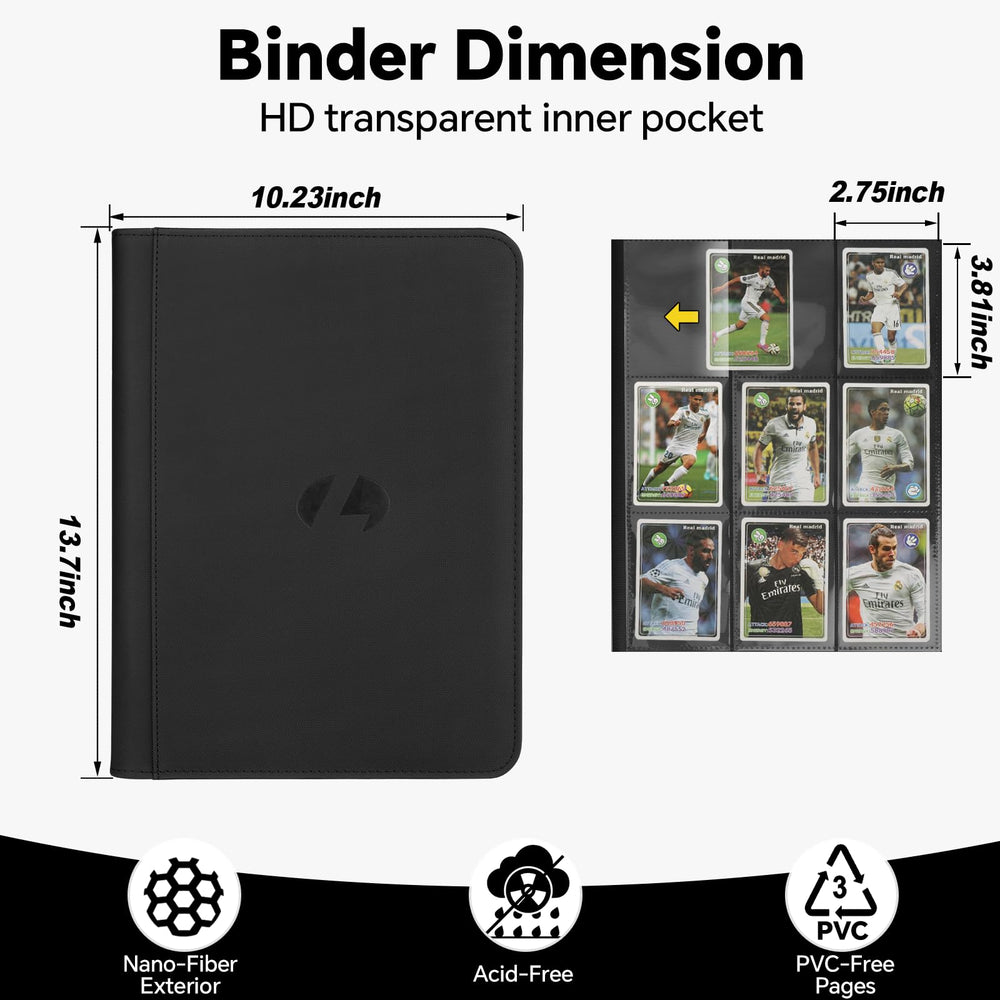 LUNNSHO binder open pages reveal 540-pocket capacity for easy card organization