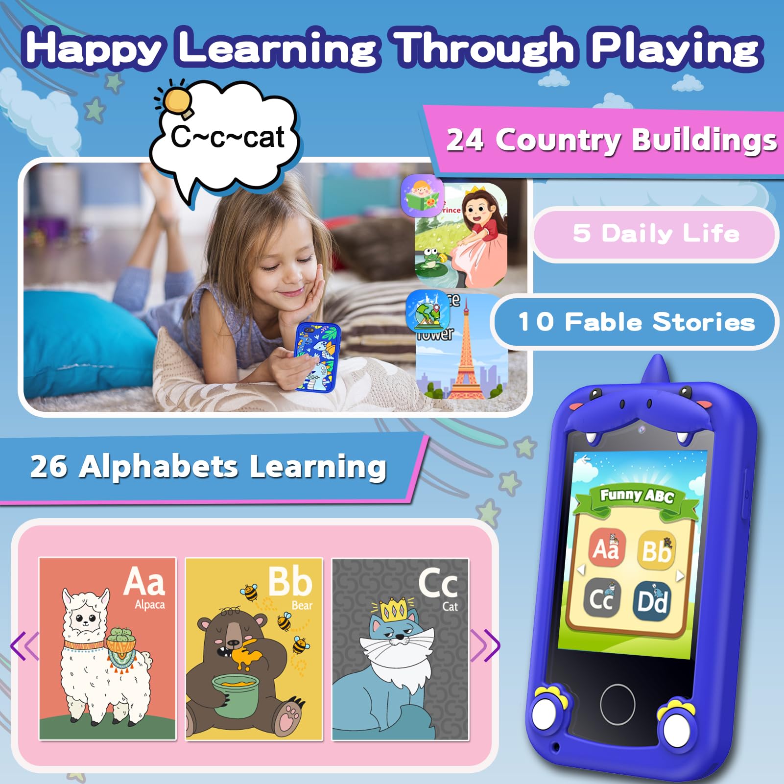 Luoba kids phone dual camera setup for quick selfies on the go.
